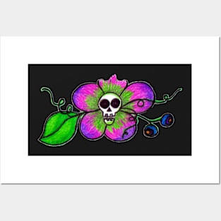 Skull Flower and Blueberries Posters and Art